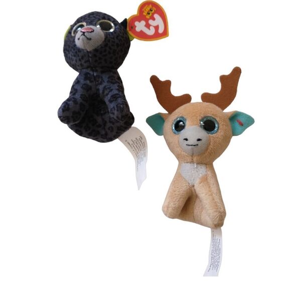 TY Beanie Boo McDonalds Lot x 2 Dotson The Black Jaguar Glitsy The Reindeer. - Picture 8 of 12